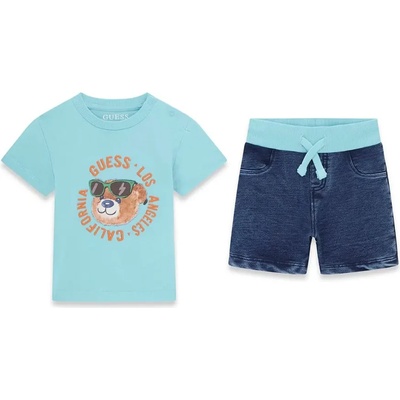 Guess Синьо-зелена тениска с мече и деним панталони за бебе момче Guess
