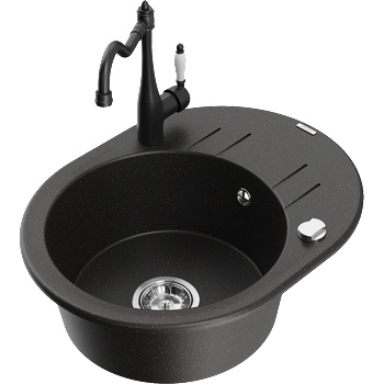 Mexen Kevin мивка от гранит с 1 отделение с отцедник и кухненски смесител Carla, черен/златен металик - 6517-75-670700-70 (6517-75-670700-70)