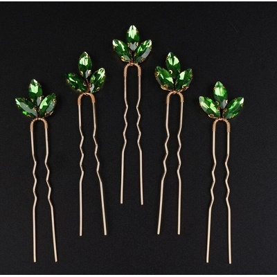 Naishide Jewelry Sada vlásenek s kamínky - 5 ks Druh barvy: Zelená