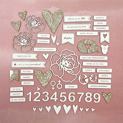 PAPERO AMO ♥ Chipboardové výseky - TĚHOTENSKÁ VELKÁ sada