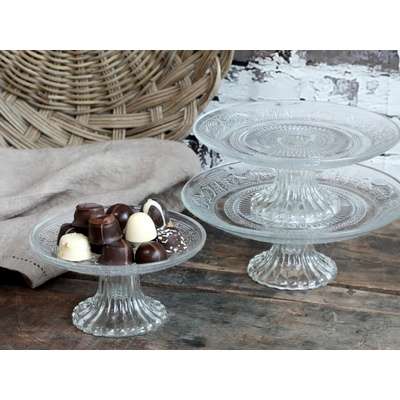 Chic Antique Sklenený podnos na nohe so zdobením Glass Pattern 15x7,5 cm