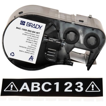 Brady M4C-1000-595-BK-WT / 170841, 25.40 mm x 7.62 m, Винил, бял печат / черен фон (170841)