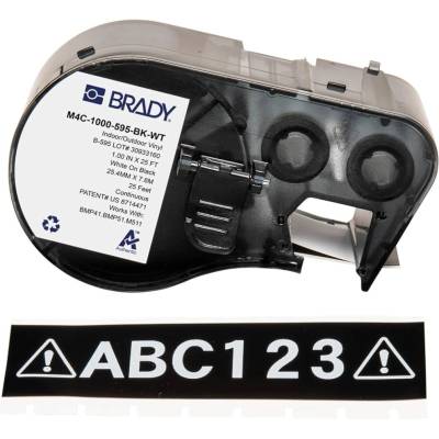 Brady M4C-1000-595-BK-WT / 170841, 25.40 mm x 7.62 m, Винил, бял печат / черен фон (170841)