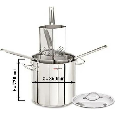 G.Gastro Hrnec na těstoviny Nerezová ocel AISI 304 , sendvičové dno 22,4 l 36 cm Výška: 22 cm vč. 4 síta D9776882