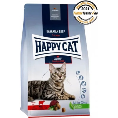 Happy Cat Culinary Adult Bavarian Beef - храна за котки, подпомага хигиената на зъбите, с говеждо, картофи, ориз, риба, яйца, 0, 300 кг, Германия - 70557