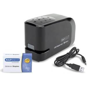 Rapesco Степенка 26/6, 15 листа, с батерия, с usb зарядно устройство, rapesco "626el", черна 1454 (1454)