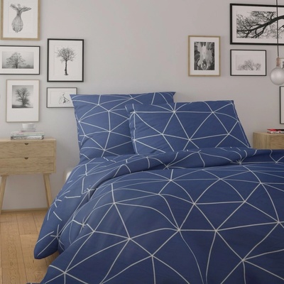 Kvalitex bavlna obliečky Nordic Grid modrá 200x200 2x70x90