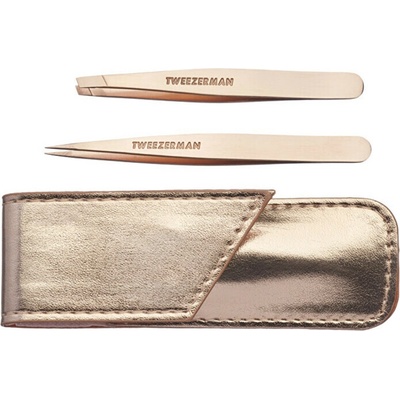 Tweezerman Professional špicatá pinzeta 1 ks + pinzeta so zošikmeným koncom 1 ks + púzdro kozmetická sada