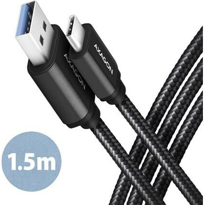 AXAGON BUCM3-AM15AB, SPEED kabel USB-C USB-A, 1.5m, USB 3.2 Gen 1, 3A, ALU, oplet, černý Axagon