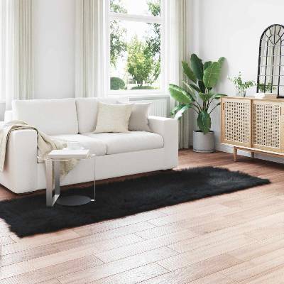vidaXL Изкуствена овча килим TAFALLA Черно 80 x 250 cm Полиестер (42021568)