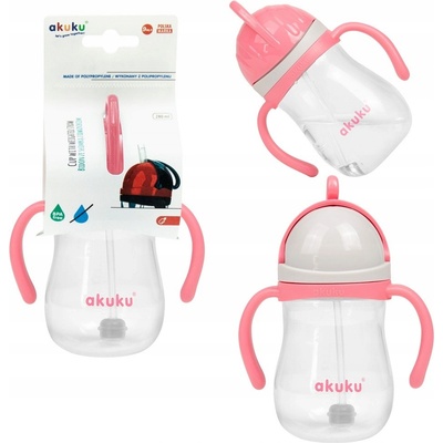 Akuku hrnek s ohebným brčkem a závažím 280ml růžová