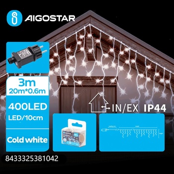 Aigostar - LED външна коледна верига 400xLED/8 функции 23x0, 6m IP44 студено бяло (AI1413)