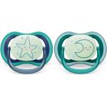 Philips Залъгалки Philips Avent - Ultra Air Night, с декорация Звезда и луна с кутия за стерилизиране, 6-18 m, 2 броя (00A.0519.007)