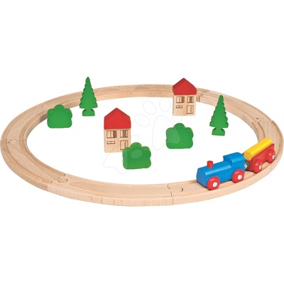Eichhorn Drevená vláčiková dráha Wooden Toy s doplnkami domčeky a stromy 20 dielov