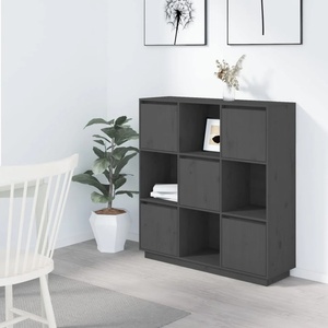 vidaXL Висок шкаф, сив, 110, 5x35x117 см, борово дърво масив (814371)
