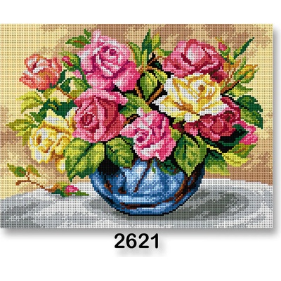 VTC Vyšívací předloha 70243 2621 váza s květinami růžovo-žlutá 30x40cm – Zboží Dáma