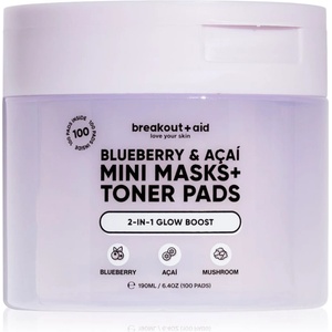 breakout + aid Mini Masks+Toner Pads Bluberry & Acai тонизиращи възглавнички за освежаване и хидратация 100ml