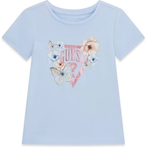 GUESS Синя тениска за мини момиче с пеперуди и розово лого Guess