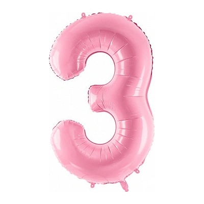 PartyDeco Fóliový balón narodeninové číslo 3 ružový 86cm