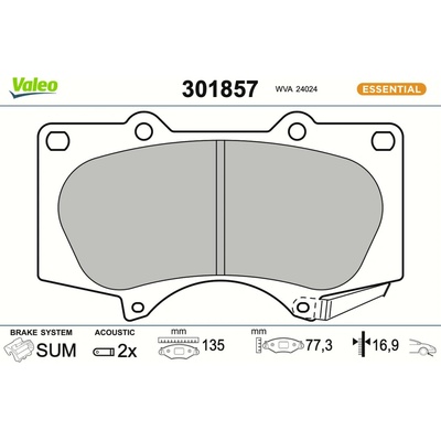 VALEO Sada brzdových platničiek kotúčovej brzdy 301857