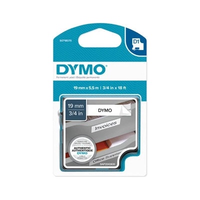Dymo originál páska do tlačiarne štítkov, Dymo, 16960, S0718070, černý tlač/biely podklad, 5.5m, 19mm, D1, špeciálna - permanentn
