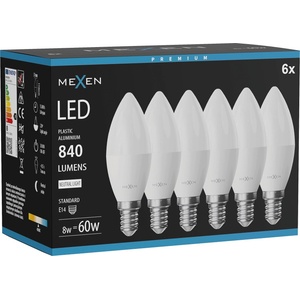 Mexen Nova 6x LED крушка E14, C37, 8W, Неутрална - 4000K, 840 lm - L102-E14-0840-01x06 (L102-E14-0840-01x06)
