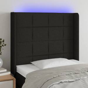 vidaXL LED горна табла за легло, черна, 83x16x118/128 см, плат (3124024)