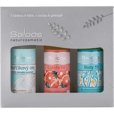 SALOOS Horčík & Lymfa & Body - sada: Horčíkový olej 50 ml + Bio masážny olej Lymfa fit 50 ml + Bio masážny olej Body fit 50 ml, Darčekové balenie