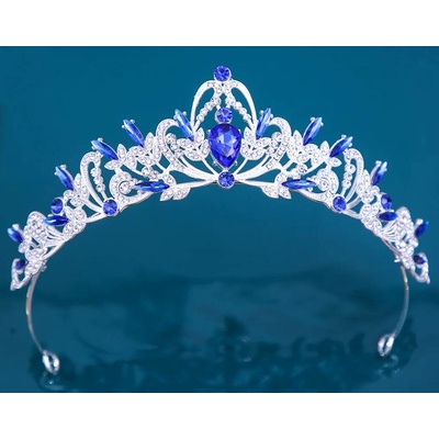 Naishide Jewelry slavnostní postříbřená korunka do vlasů s modrými krystaly – Sleviste.cz
