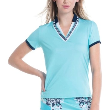 Lucky in Love Дамска тениска Lucky in Love Cool Urbana Geo Mod Notch Short Sleeve - Син