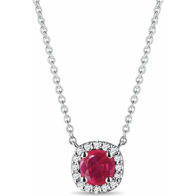 Klenota Halo náhrdelník z bieleho zlata s rubínom a diamantmi N0317702