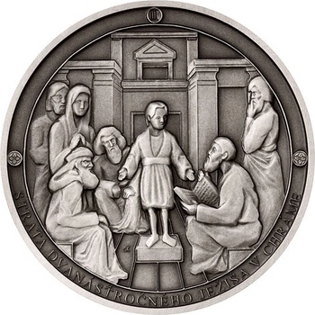 Česká mincovna Stříbrná medaile Panna Marie Sedmibolestná Ztráta dvanáctiletého Ježíše v chrámu SK stand 42 g