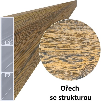 Hliníkový profil s povrchovou úpravou dřevo dekor - ořech, práškový lak se strukturou, 100x16x6000mm