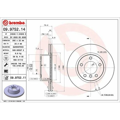 BREMBO brzdový kotúč 09.9752.11, súprava 2 ks