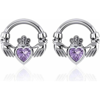 Fantasy Šperky Irské stříbrné náušnice Claddagh, ametyst MJW80