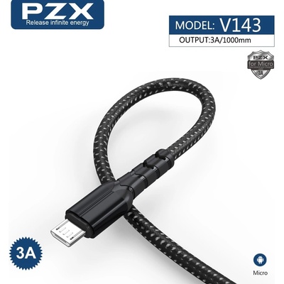 PZX Кабел PZX V143, от USB A(м) към USB Micro B(м), 1m, черен (V143)