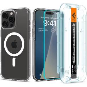 Spigen Ultra Hybrid MagSafe, бял + пакет Glass tR EZ Fit - iPhone 6, 9" 2024 (ACS08141)
