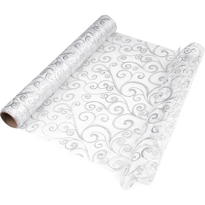 Vánoční / svatební organza s potiskem šíře 36 cm bílá 4.5 m