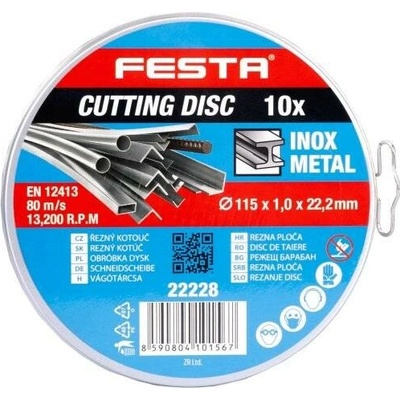 Kotouč řezný na kov 115x1x22.2mm plechový box 10ks, Festa