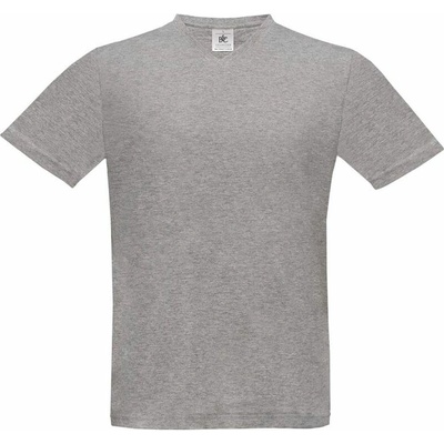 B&C Exact V-Neck tričko s výstřihem do V světle šedý melír