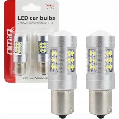 LED AMIO CANBUS 24SMD 3030 1156 (P21W) Bílá 12V / 24V, sada 2 ks. – Hledejceny.cz