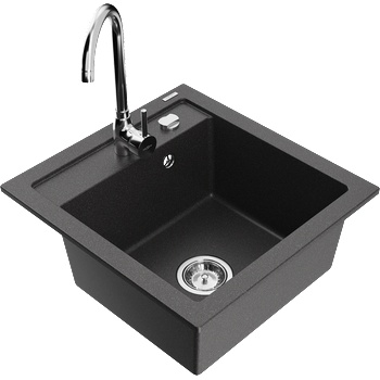 Mexen Vito мивка от гранит с 1 камера и кухненски смесител Telma, черен с петна - 6503-76-670200-00 (6503-76-670200-00)