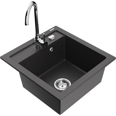 Mexen Vito мивка от гранит с 1 камера и кухненски смесител Telma, черен с петна - 6503-76-670200-00 (6503-76-670200-00)