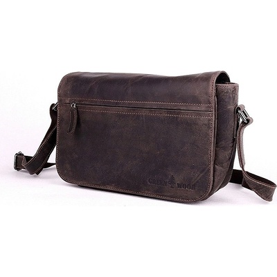 GreenWood Středně velká kožená hladká tmavěcrossbody taška no. 396677 hnědá
