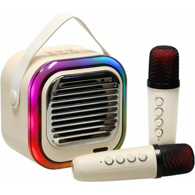 KIK Karaoke Bluetooth reproduktor 10 W 2x bezdrátový mikrofon krémová