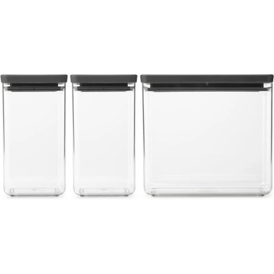 Brabantia Кутии за съхранение Brabantia Tasty+ Stackable 1008879, 2x1.6л+1x3.5л, Без BPA, Плътно затваряне, Тъмносив (1008879)