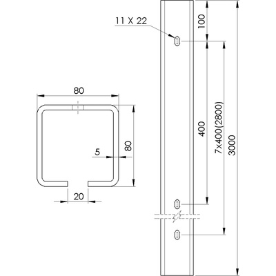 Profil vodiaci s otvormi Zn, 80x80x5mm, L3m