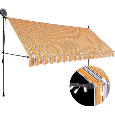 Nabytek XL Ručně zatahovací markýza s LED světlem 400 cm žlutomodrá