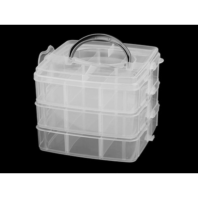Plastový box / kufřík 3 patrový s rukojetí transparent 1 ks