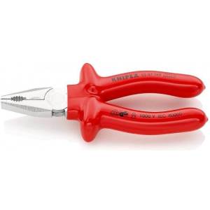KNIPEX Комбинирани клещи, хромирани, VDE 1000V гумирана червена ръкохватка 160мм, Knipex (K0307160)